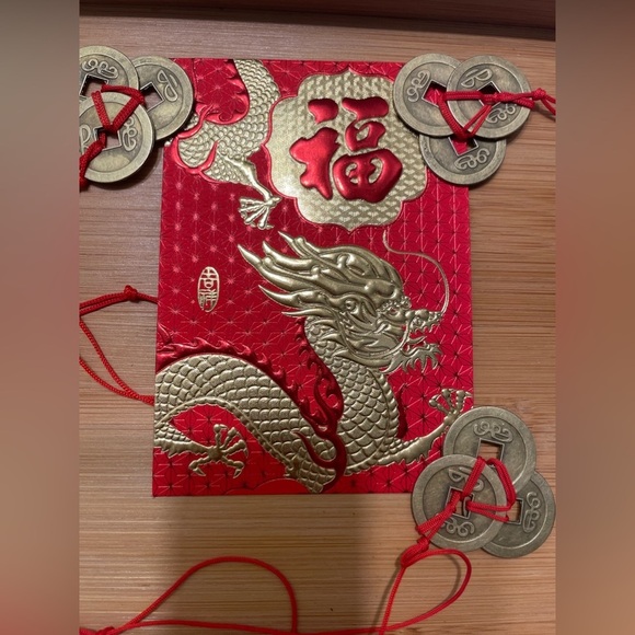 Red Lucky Money Envelope 3 Feng Shui Coin Set - Picture 3 of 12